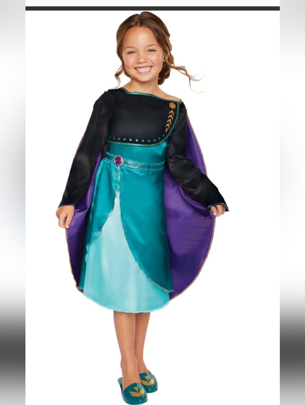 Disney Frozen Princess Anna Teal & Black Costume Play Dress Purple Cape SZ 4-6X